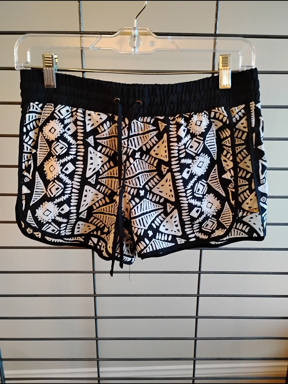 No Boundaries Black & White Tribal Print Athletic Shorts with Drawstring